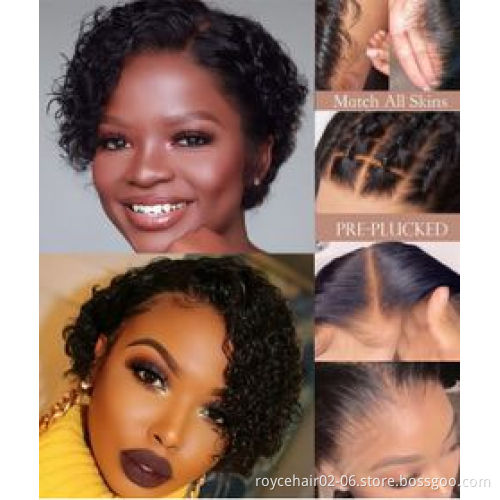 Cheap 100% Brazilian Cuticle Aligned Human Hair 13X4 HD Lace Front Curly Bob Wig with For Women